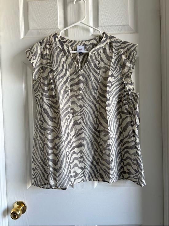 CAbi Tops - CAbi Neutral Zebra-Print Split V-Neck Cap Sleeve Top